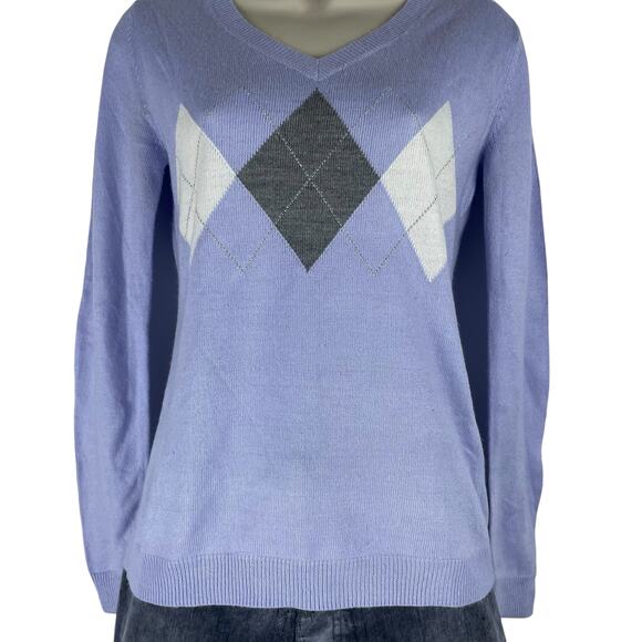 New York & Company Argyle V Neck Pullover Sweater Purple Size XS - Picture 4 of 8